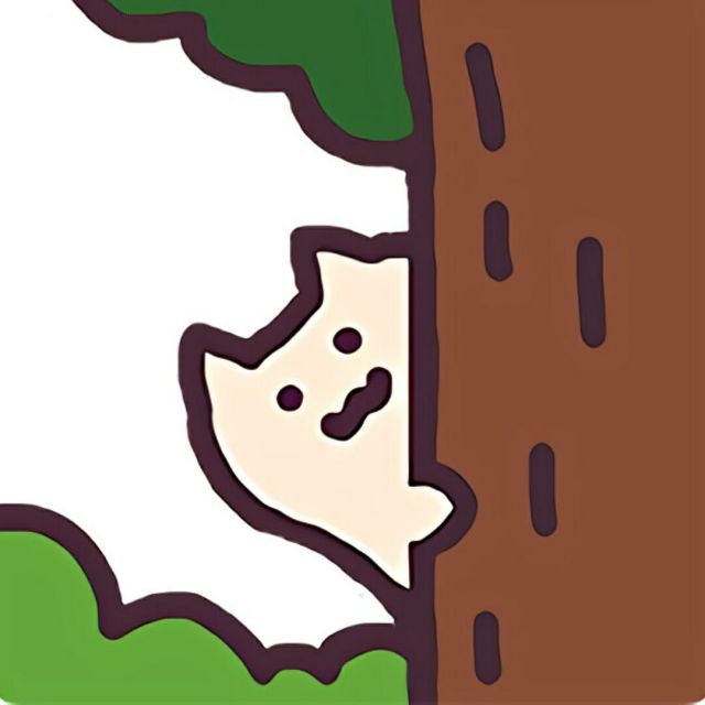 eeeshyh 的头像：一只从树后探出头的小白猫
